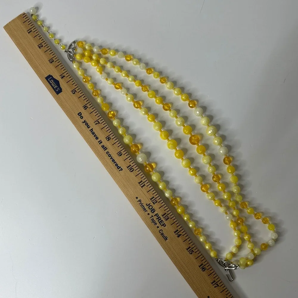 Vintage Yellow Beaded‎ Four Strand Statement Necklace Plastic Layered Sunny Mod